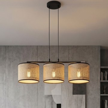 ECO-riippuvalaisin johdolla 3xE27/15W/230V beige/rottinki