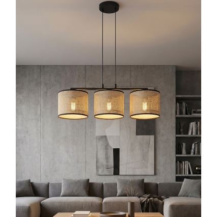 ECO-riippuvalaisin johdolla 3xE27/15W/230V beige/rottinki