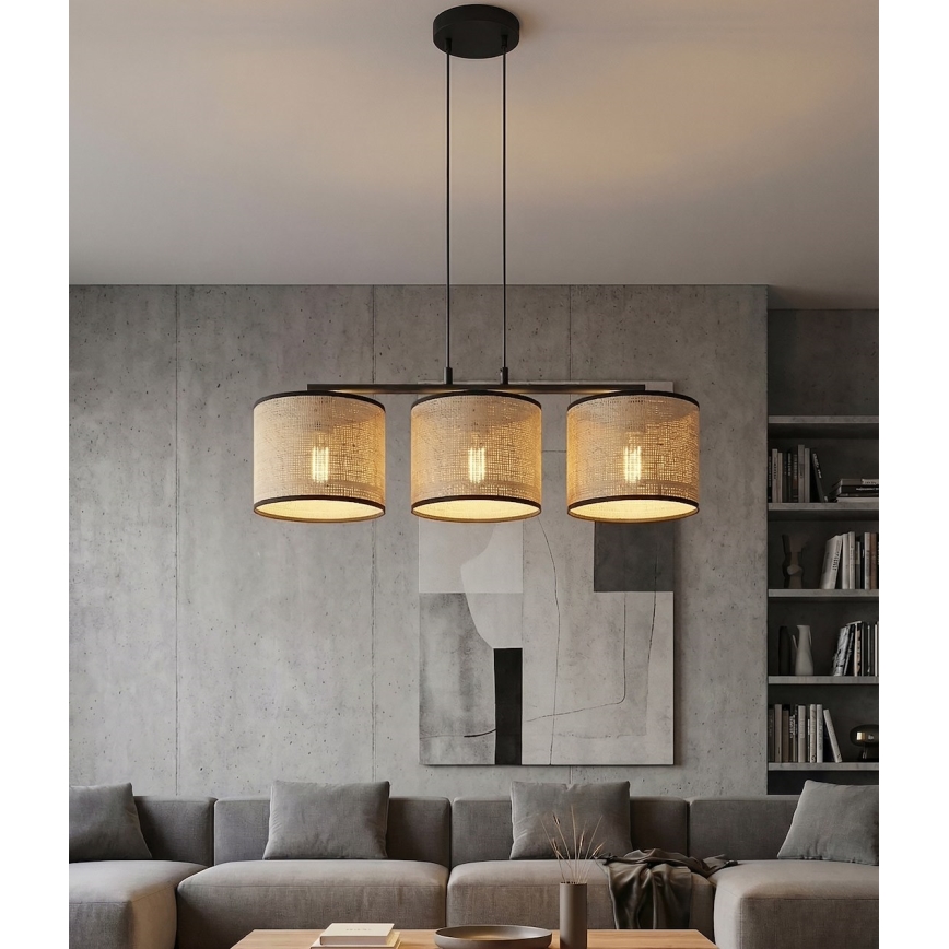 ECO-riippuvalaisin johdolla 3xE27/15W/230V beige/rottinki