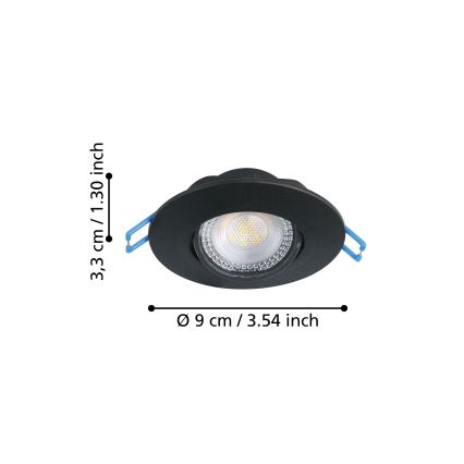 Eglo - 3xLED-setti upotettava kattovalaisin LED/4,9W/230V 2700/4000/6500K halkaisija 9 cm musta