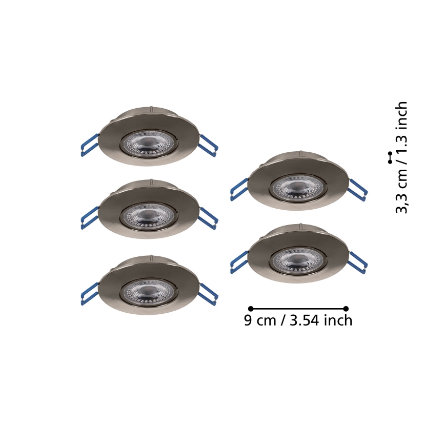 Eglo - Setti 5 kpl LED-upotettavaa alasvaloa, 4,9 W/230 V, 2700/4000/6500 K, Ø 9 cm, mattakromi