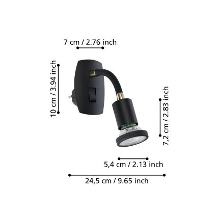 Eglo - LED-valaisin pistorasiaan 1xGU10/4,5W/230V musta