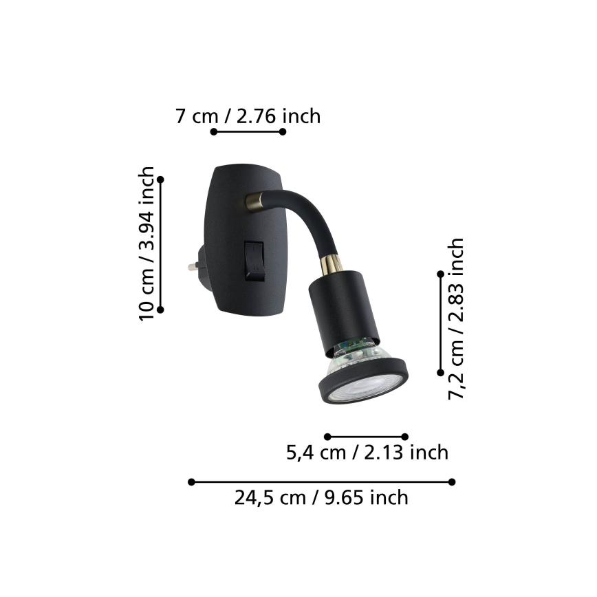 Eglo - LED-valaisin pistorasiaan 1xGU10/4,5W/230V musta