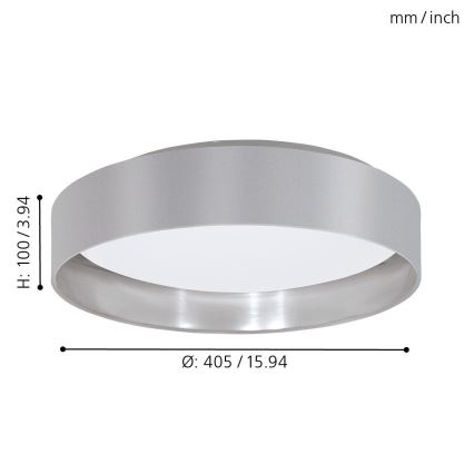 Eglo 31623 - MASERLO LED-kattovalaisin, 16 W / 230 V, 3000 K, halkaisija 40,5 cm, harmaa/hopea