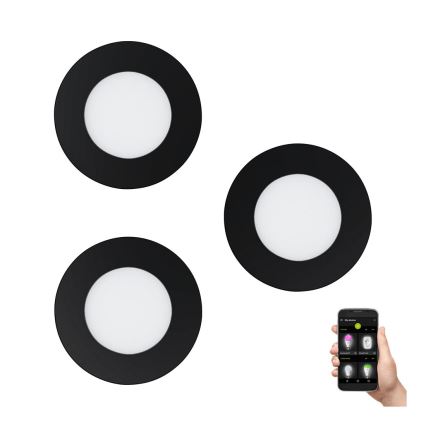 Eglo 31743 - 3 kpl setti himmennettäviä LED-upotettavia kylpyhuoneen alasvalaisimia FUEVA-Z LED/2,8W/230V 2700-6500 K IP44 musta halkaisija 8,5 cm