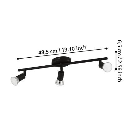 Eglo - LED-kohdevalaisin 3xGU10/2,8W/230V 3000K musta