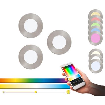 Eglo - 3 kpl LED RGB himmennettävää uppovalaisinta FUEVA-C LED/3W/230V, halkaisija 8,5 cm