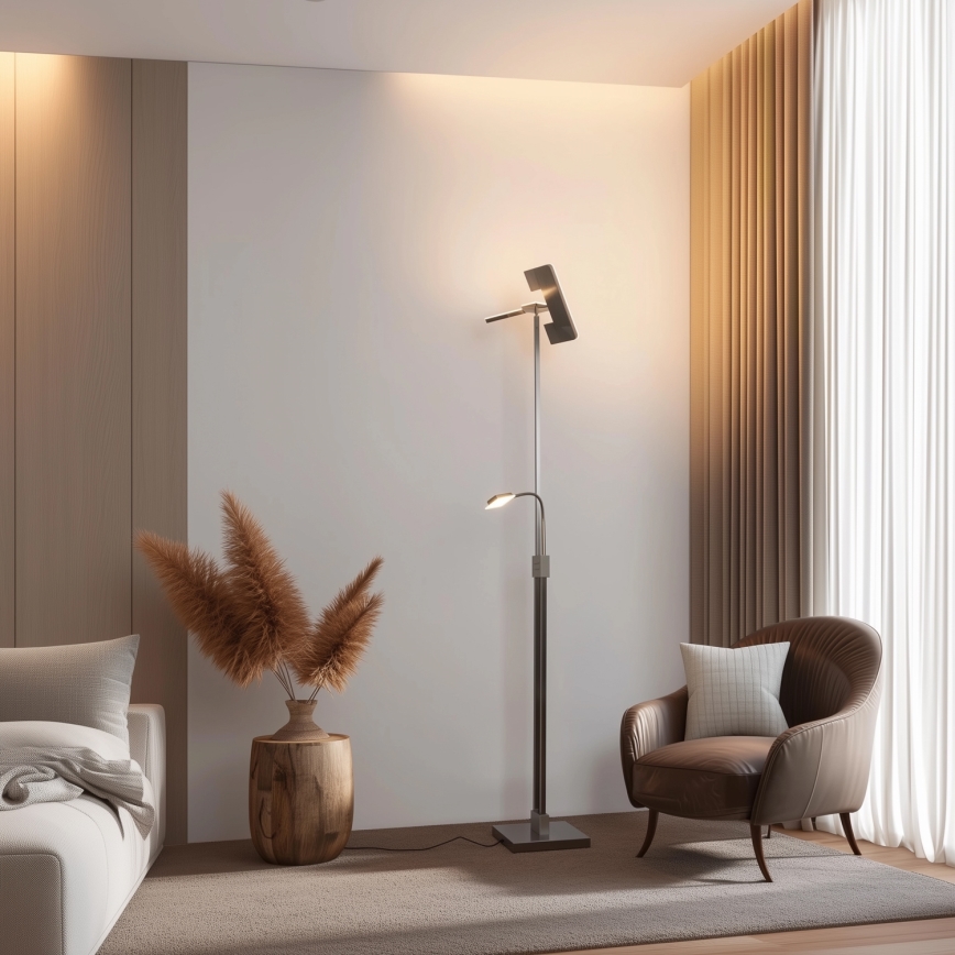 Eglo 33182 - Himmennettävä LED-lattiavalaisin SOLANO 1xLED/26W/230V +1xLED/3,2W 3000K mattakromi