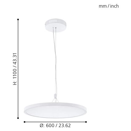 Eglo 33676 - LED RGBW himmennettävä riippuvalaisin vaijerilla CERIGNOLA-C LED/32W/230V 2700-6500K valkoinen + kaukosäädin