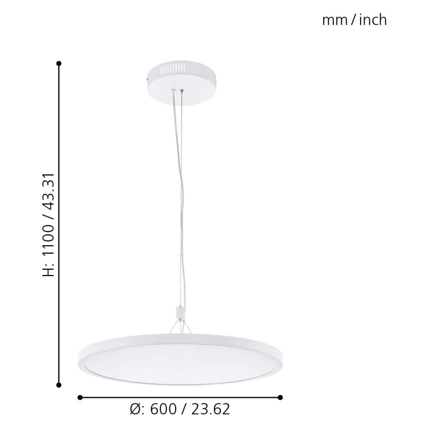 Eglo 33676 - LED RGBW himmennettävä riippuvalaisin vaijerilla CERIGNOLA-C LED/32W/230V 2700-6500K valkoinen + kaukosäädin