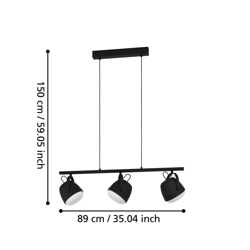 Eglo - Kattokruunu johdossa 3xE27/28W/230V musta