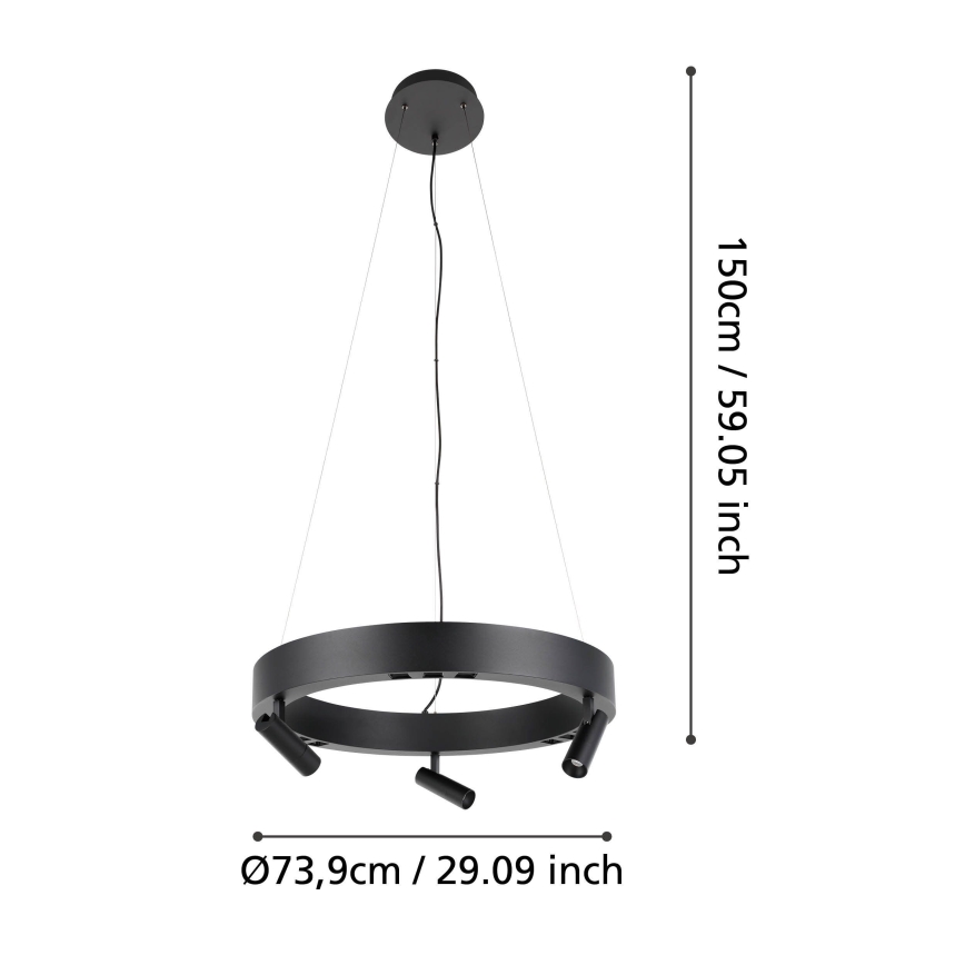 Eglo - LED himmennettävä riippuvalaisin johdolla 3xLED/8W/230V + 3xLED/8,5W 3000K musta + kaukosäädin