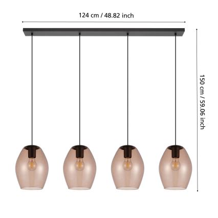 Eglo - Kattokruunu johdossa 4xE27/40W/230V ruskea