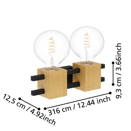 Eglo - Seinävalaisin 2xE27/40W/230V musta/ruskea