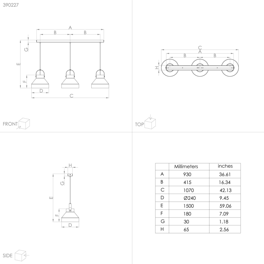 Eglo - Kattokruunu johdossa 3xE27/40W/230V harmaa