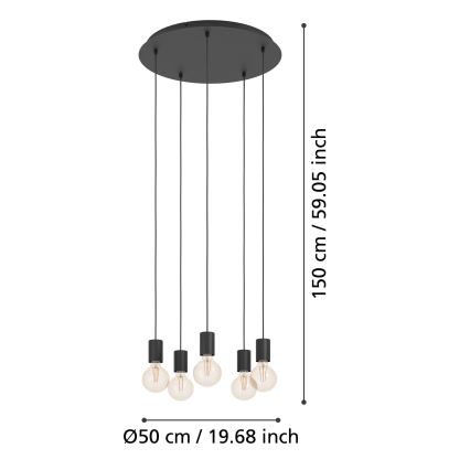 Eglo - Kattokruunu johdossa 5xE27/40W/230V musta