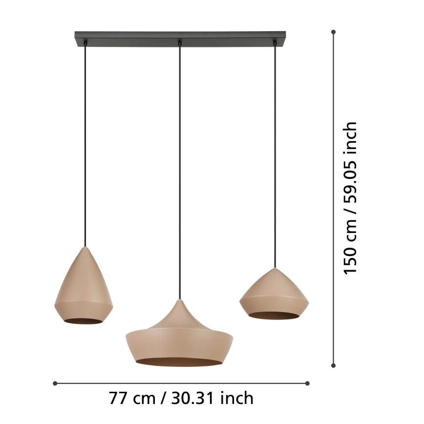 Eglo - Kattokruunu johdossa 3xE27/28W/230V beige