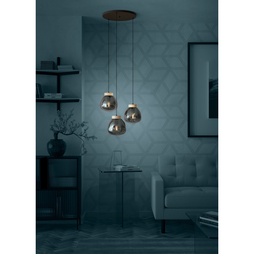 Eglo - Kattokruunu johdossa 3xE27/40W/230V savuinen