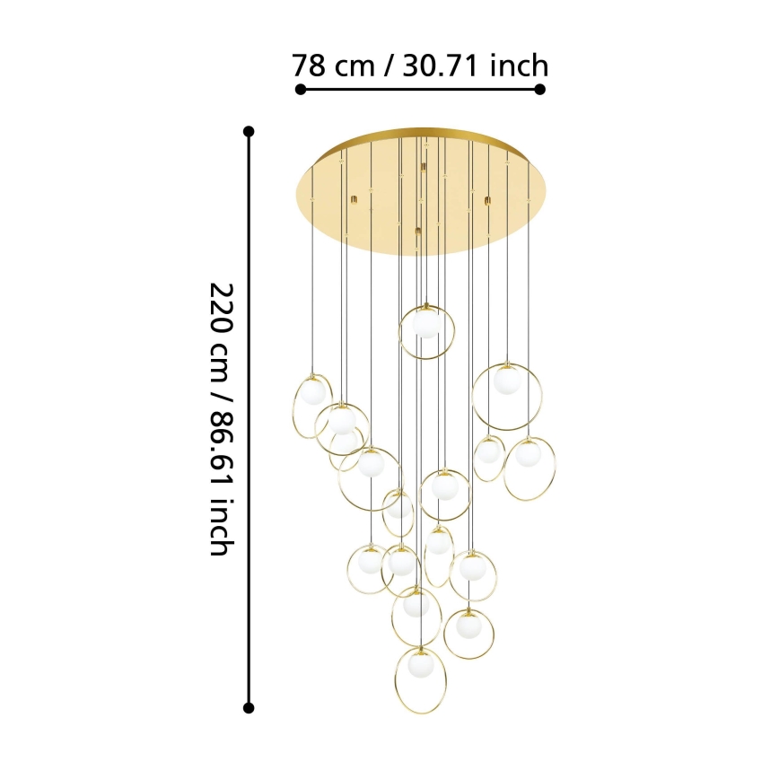 Eglo - Himmennettävä LED-kattokruunu johdossa 17xLED/3W/230V 3000K halkaisija 78 cm kulta