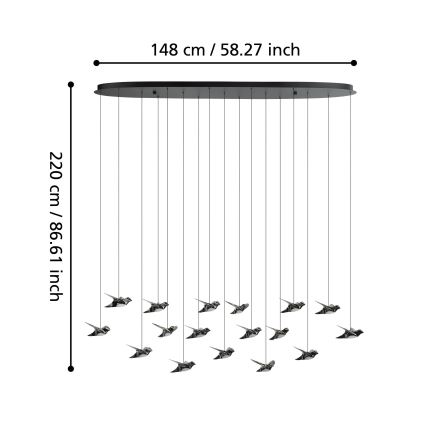 Eglo - Himmennettävä LED-kattokruunu johdossa 17xLED/3W/230V 3000K musta