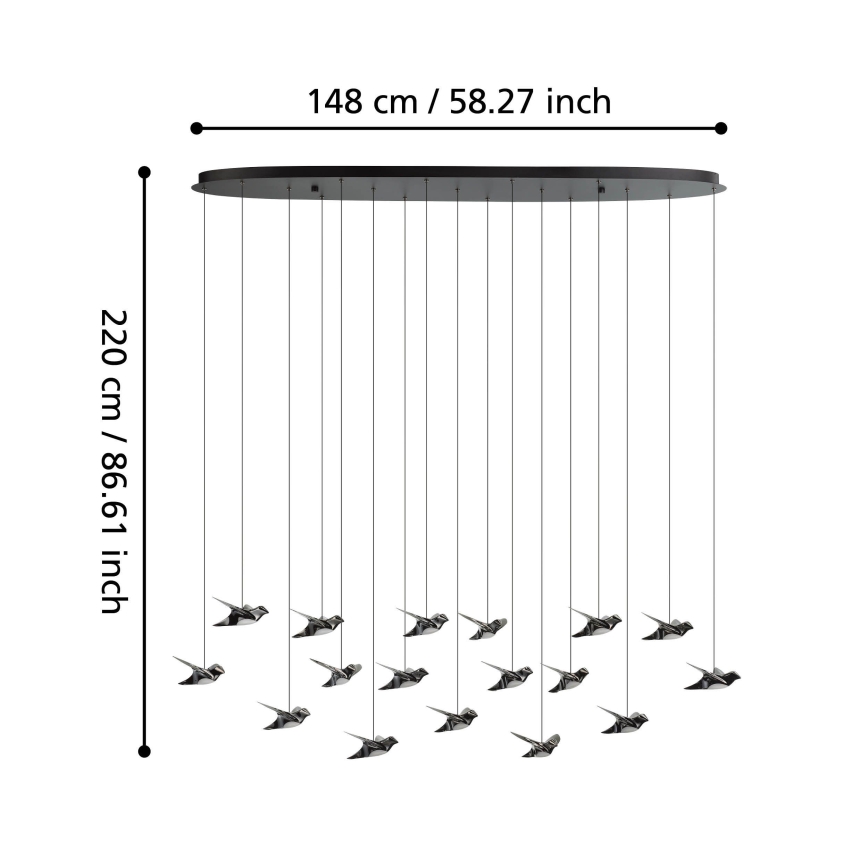 Eglo - Himmennettävä LED-kattokruunu johdossa 17xLED/3W/230V 3000K musta
