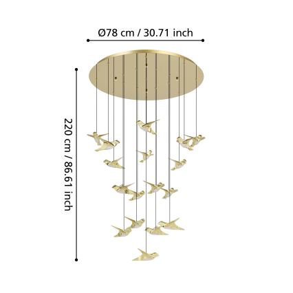 Eglo - Himmennettävä LED-kattokruunu johdossa 17xLED/3W/230V 3000K kulta