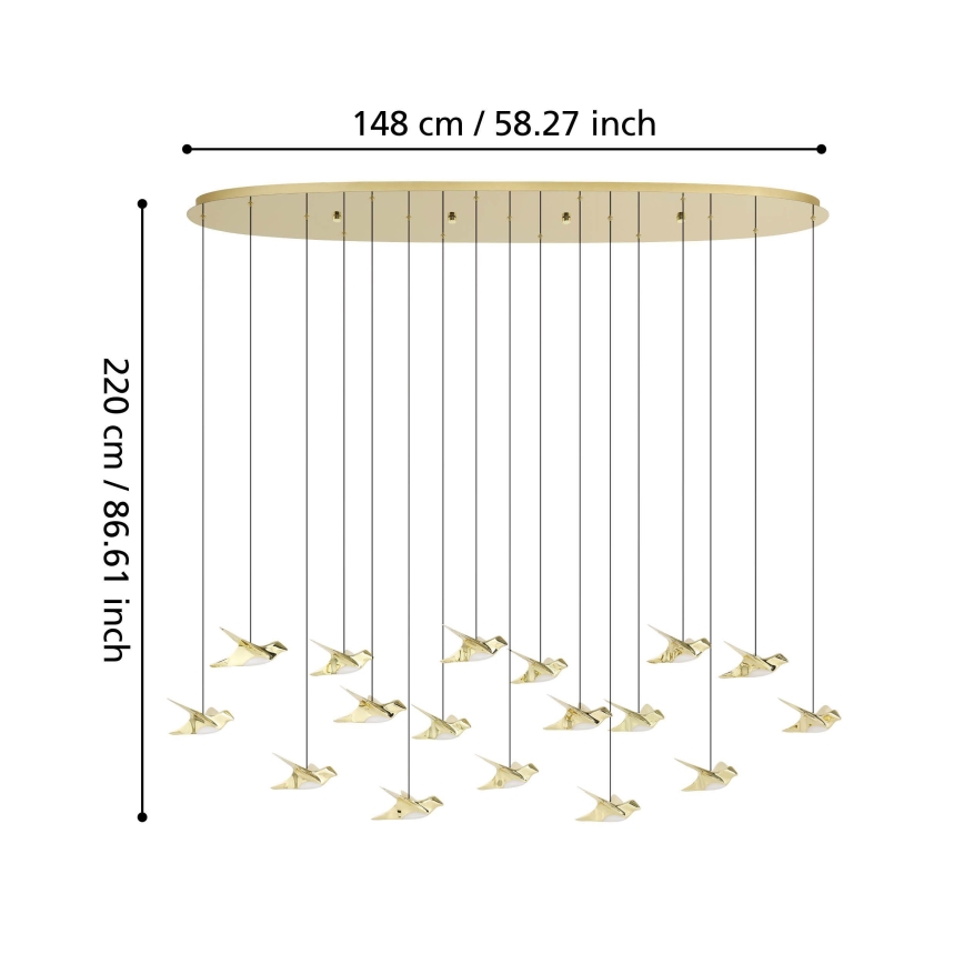 Eglo - Himmennettävä LED-kattokruunu johdossa 17xLED/3W/230V 3000K kulta