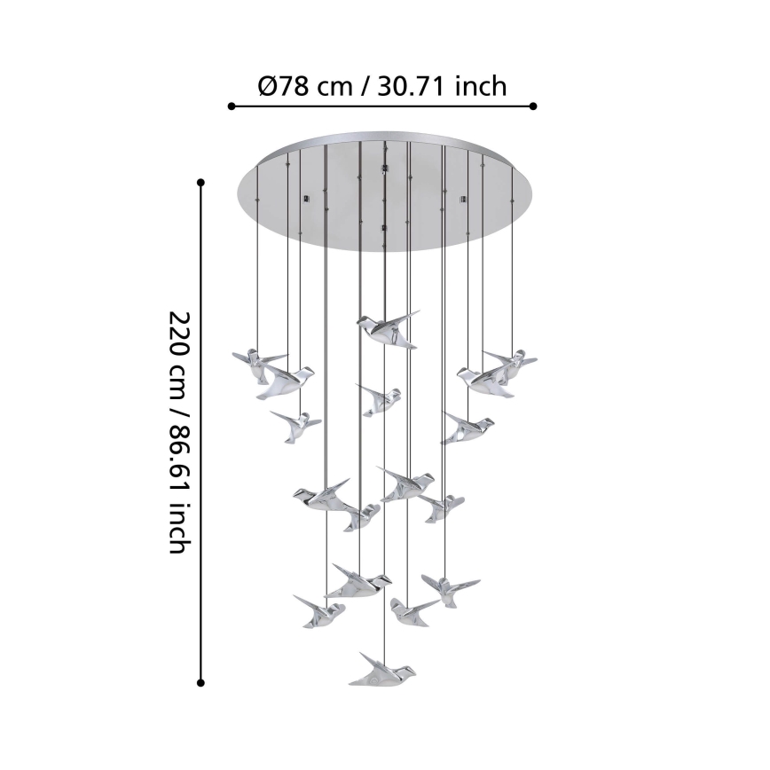 Eglo - Himmennettävä LED-kattokruunu johdossa 17xLED/3W/230V 3000K kiiltävä kromi