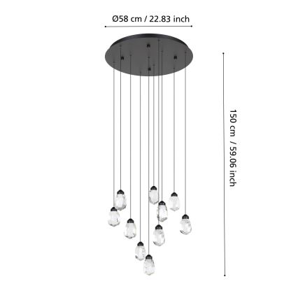 Eglo - Himmennettävä LED-kattokruunu johdossa 10xLED/3W/230V 3000K musta/läpinäkyvä
