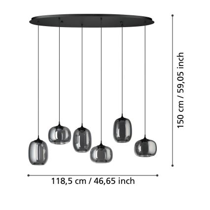 Eglo - Himmennettävä LED-kattokruunu johdossa 6xLED/3,7W/230V 2700-6500K savuinen + kauko-ohjaus