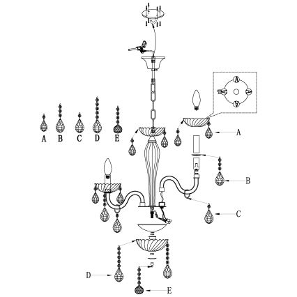 Eglo 39113- Kattokruunu CARPENTO 5xE14/40W/230V