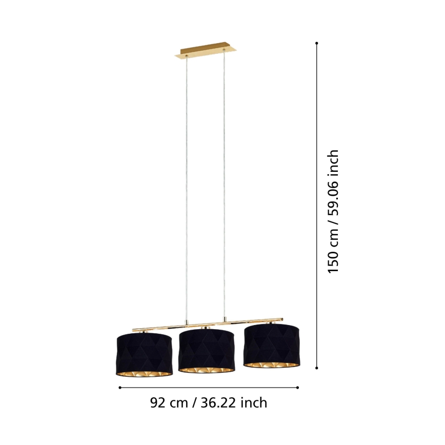 Eglo 39225 - Riippuvalaisin kaapelilla DOLORITA 3xE27/60W/230V
