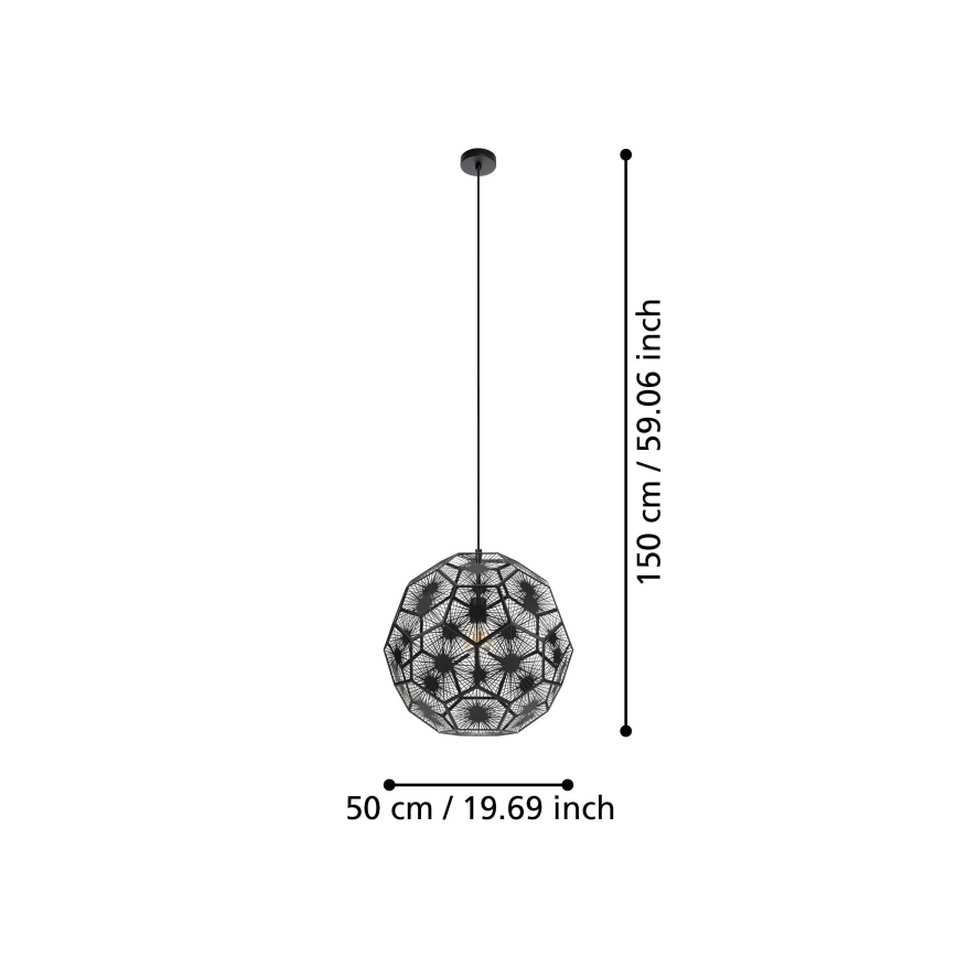 Eglo 39619 - Kattokruunu johdossa 1xE27/60W/230V halkaisija 50 cm musta