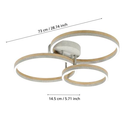 Eglo - LED-himmennyskattokruunu LED/12,5W/230V + 2xLED/15,5W 3000K harmaa/tammi
