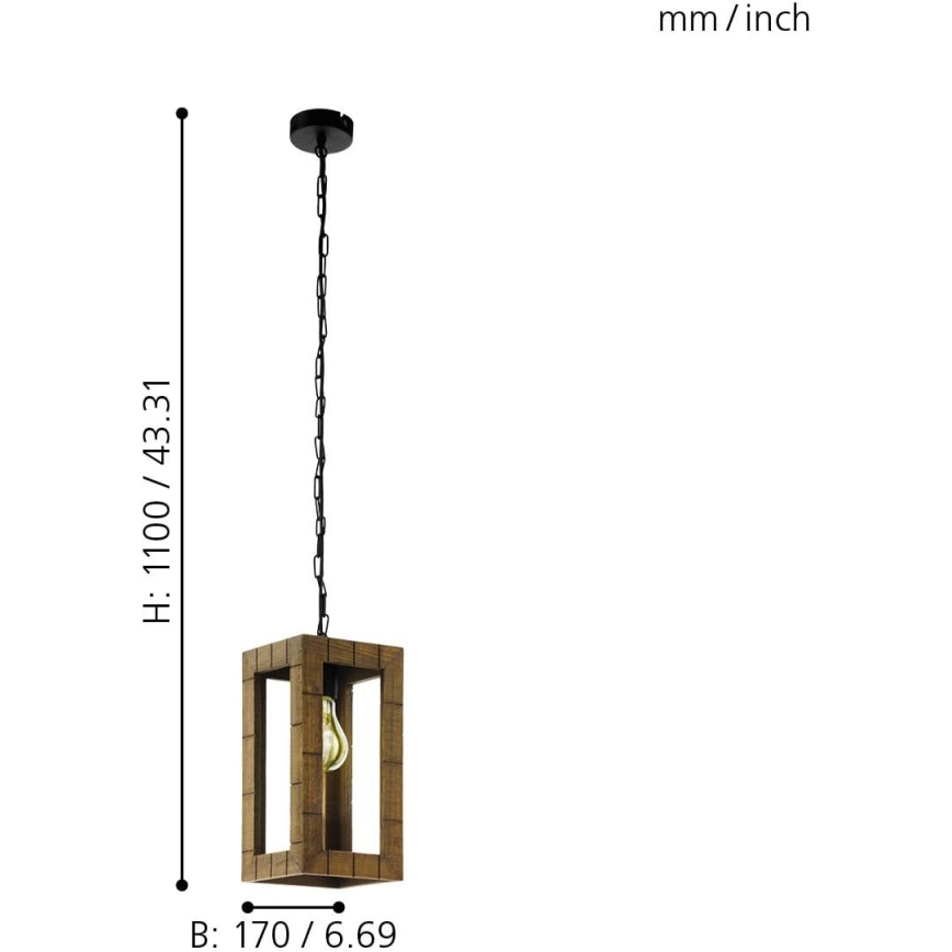 Eglo 43105 - TAKHIRA riippuvalaisin ketjulla 1xE27/60W/230V, vaahterainen