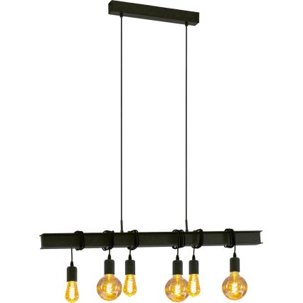 Eglo 43712 - Kattokruunu johdossa TOWNSHEND 6xE27/60W/230V musta
