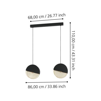 Eglo - Kattokruunu johdossa 2xE27/40W/230V