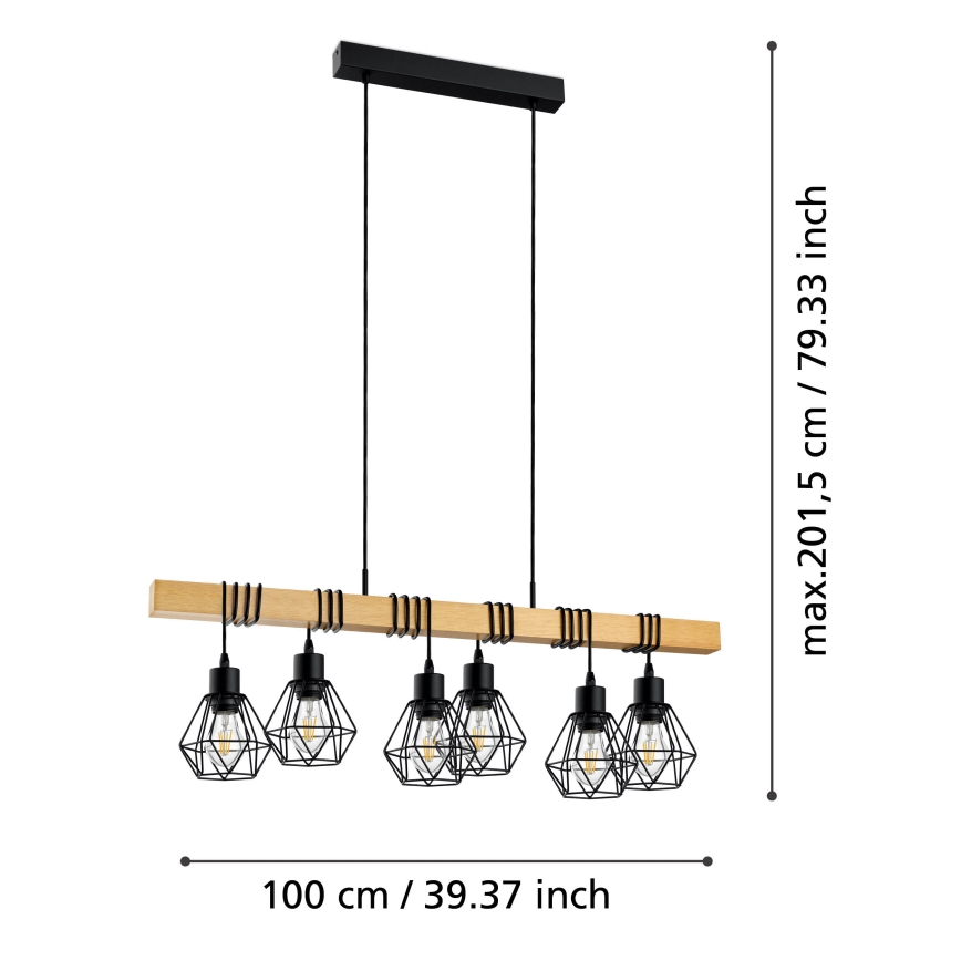 Eglo - Riippuvalaisin kaapelilla TOWNSHEND 6xE27/60W/230V