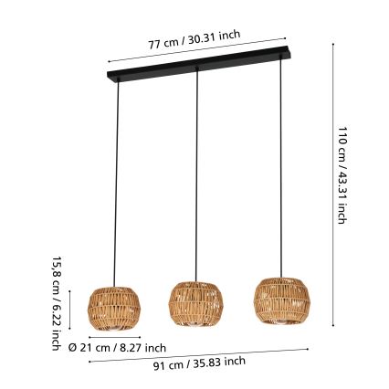 Eglo - Riippuvalaisin vaijerilla 3xE27/40W/230V ruskea