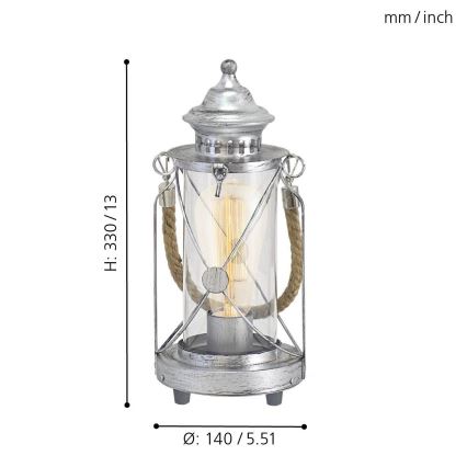 Eglo 49284 - Pöytävalaisin BRADFORD 1xE27/60W/230V