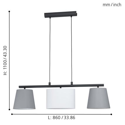 Eglo 55207 - Kattokruunu johdossa ALMEIDA 3xE14/25W/230V harmaa