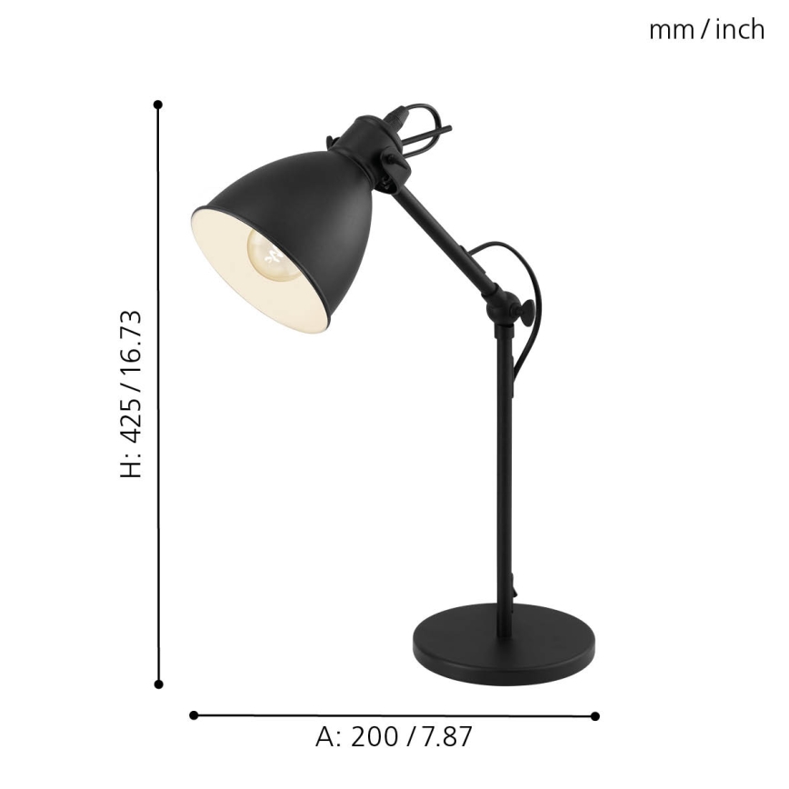 Eglo 55251 - Pöytävalaisin PRIDDY 1xE27/40W/230V musta
