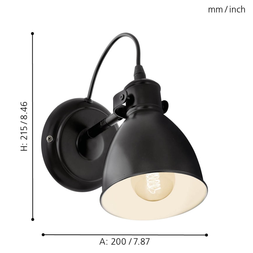 Eglo 55261 - Seinävalaisin PRIDDY 1xE27/40W/230V musta
