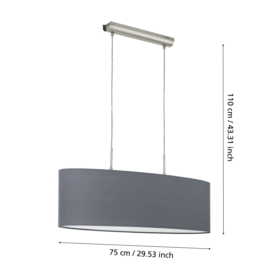 Eglo 55276 - PASTERI riippuvalaisin kaapelilla, 2xE27/60W/230V, harmaa