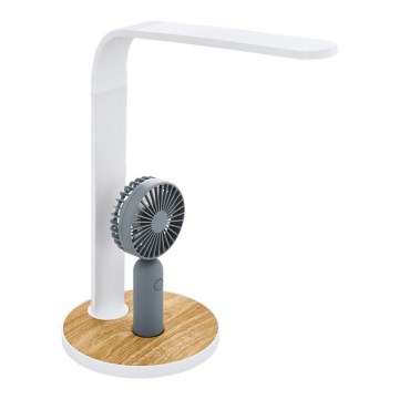 Eglo 55399 - LED-himmennettävä ladattava pöytälamppu tuulettimella LED/6,2W/5V 3000/4000/5000K 2000 mAh valkoinen/ruskea