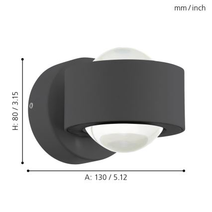 Eglo 64496 - LED-seinävalaisin ONO PRO 2xLED/2,5W/230V antrasiitti