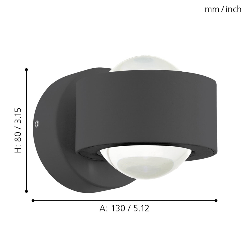 Eglo 64496 - LED-seinävalaisin ONO PRO 2xLED/2,5W/230V antrasiitti