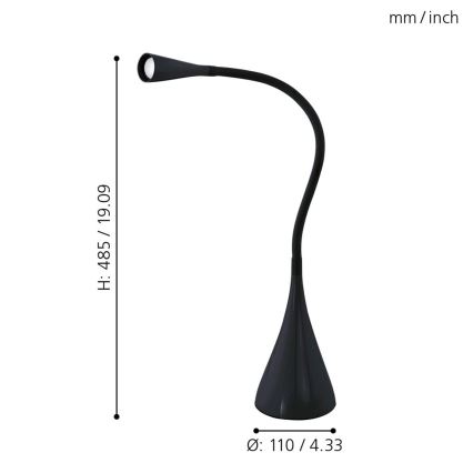 Eglo 64975 - LED Himmennettävä joustava pöytävalaisin SNAPORA PRO LED/3,5W/230V 3000K musta