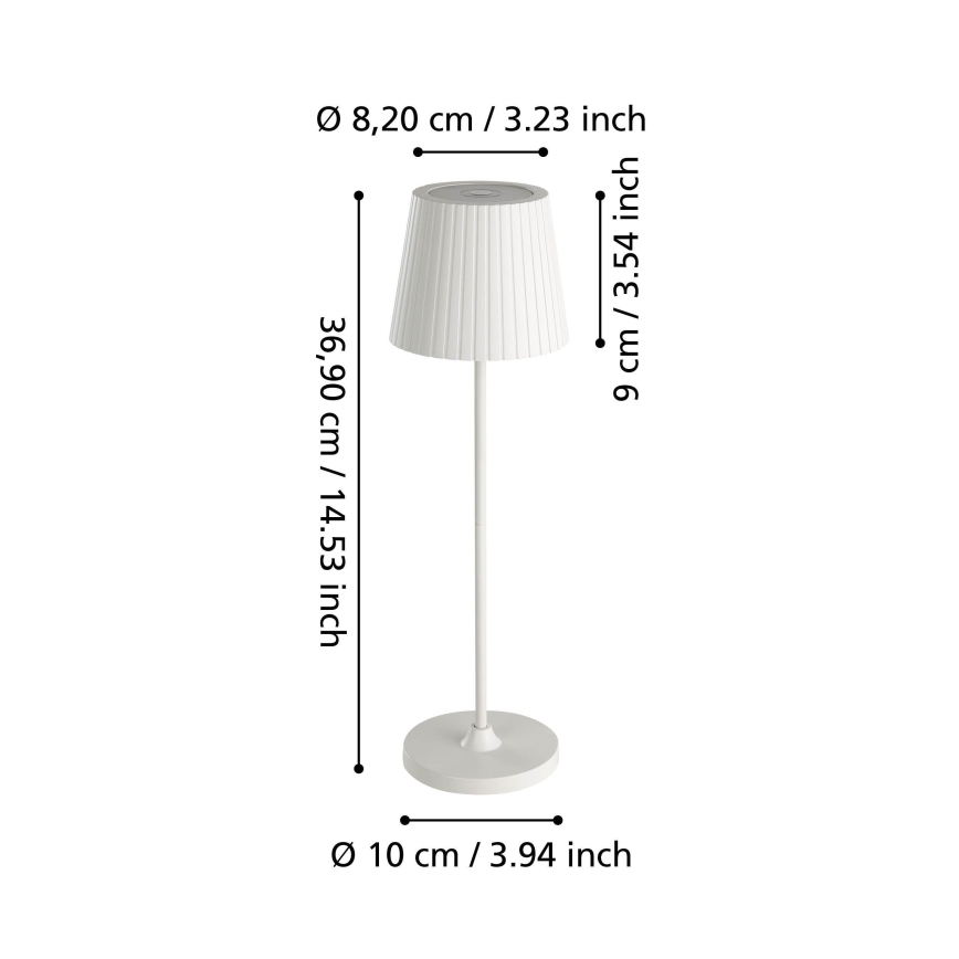 Eglo - LED-himmennettävä ladattava ulkokäyttöön tarkoitettu pöytälamppu LED/3,8W/5V 2400/3000/4000K 2000 mAh IP44 valkoinen