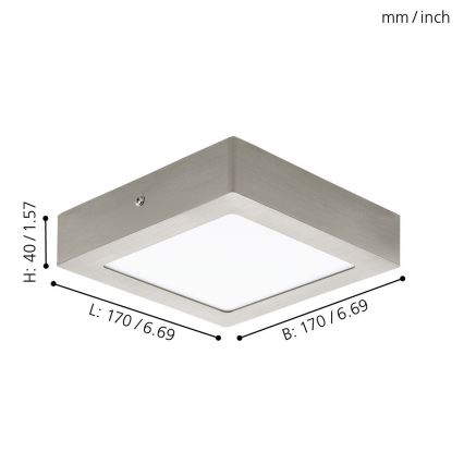 Eglo 78215 - LED-kattovalaisin FUEVA, 10,9 W / 230 V, 17 x 17 cm, mattakromi